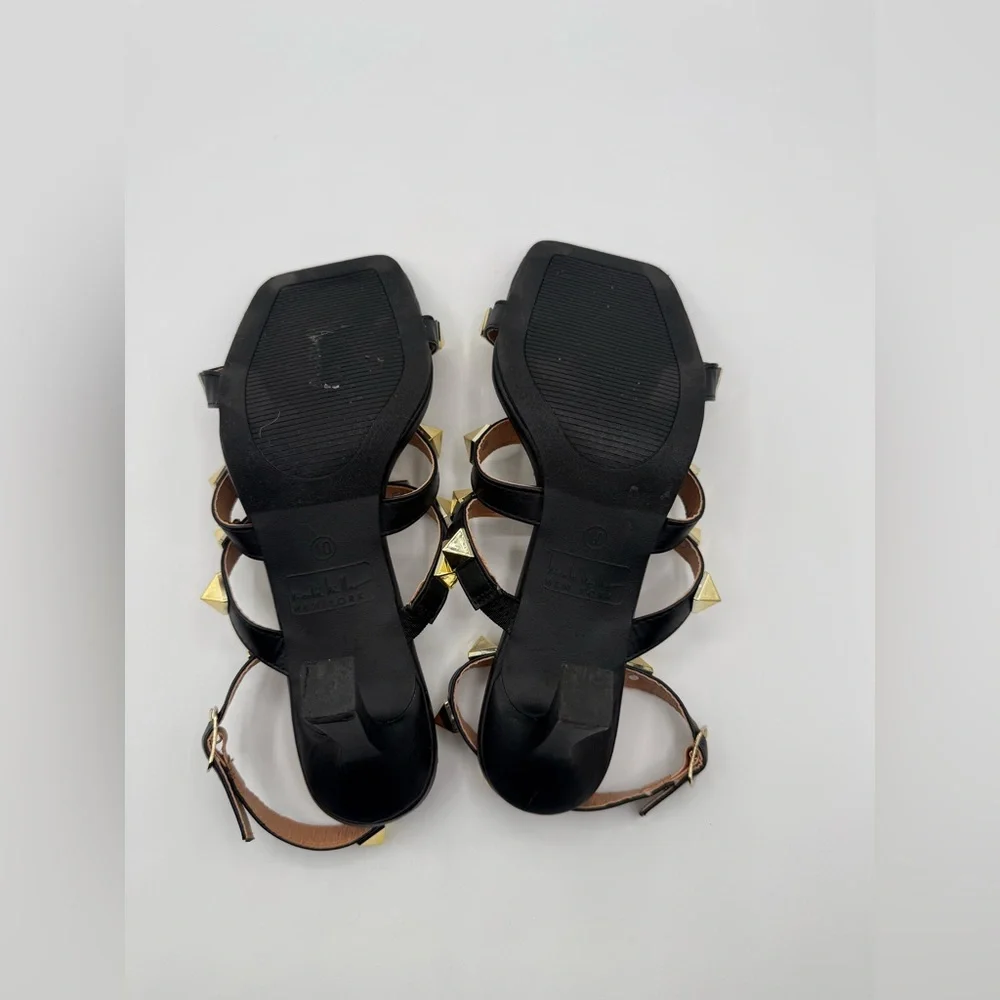 Nicole Miller NY Gold Studded Black Heeled Sandals – Ankle Strap Fashion Heels - Picture 9 of 16